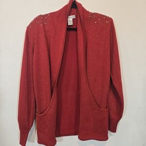 Draper's And Damon Red Cardigan With Pockets And Rhinestone Shoulder Detail P/M